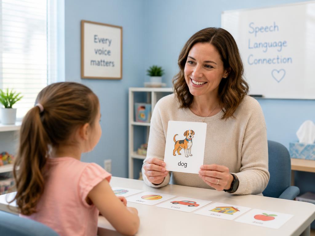 Sesión de fonoaudiología con material de estimulación del lenguaje