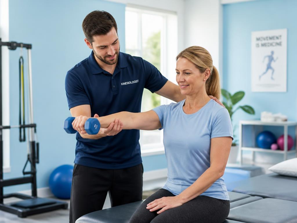 Sesión de kinesiología con ejercicios de rehabilitación
