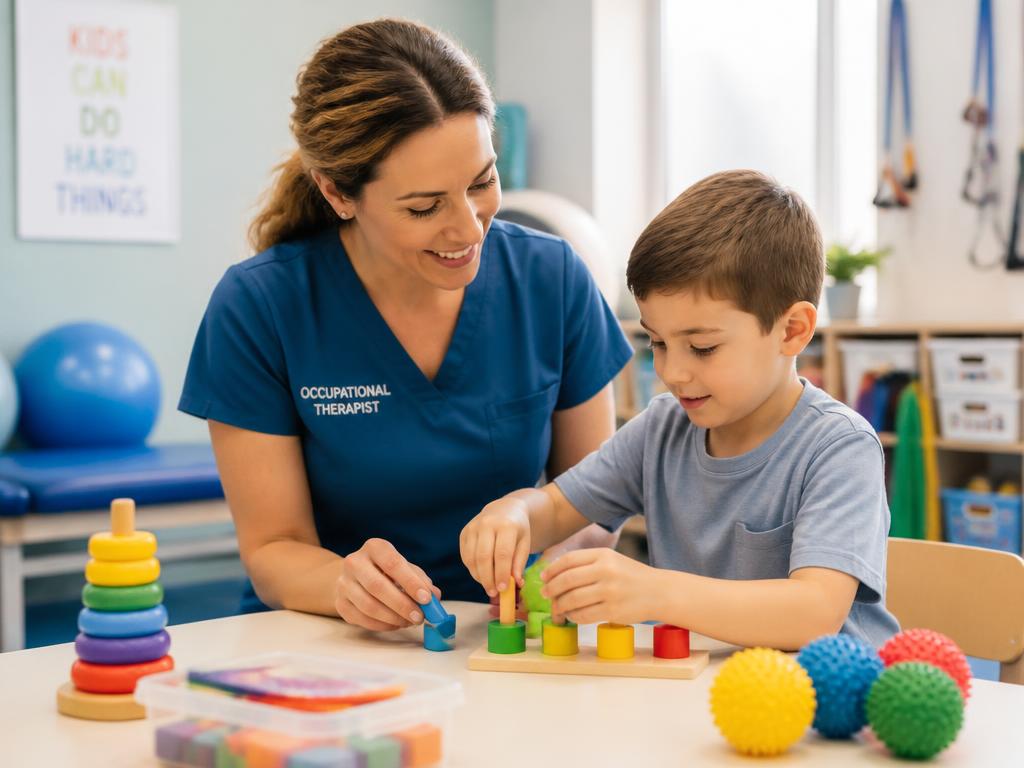 Sesión de terapia ocupacional con material sensorial